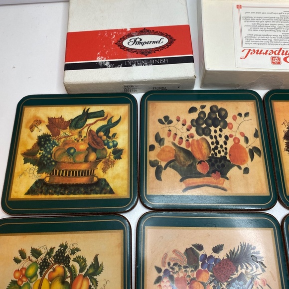 Vintage Pimpernel De Luxe Coasters - 6 Piece - Theorems Basket Of Fruit - Picture 2 of 8